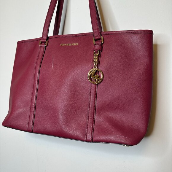 Michael Kors Sady Medium Saffiano Leather Tote Bag Dark Red - Picture 2 of 5